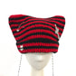 Cat Ears Knitted Beanie with pom-poms
