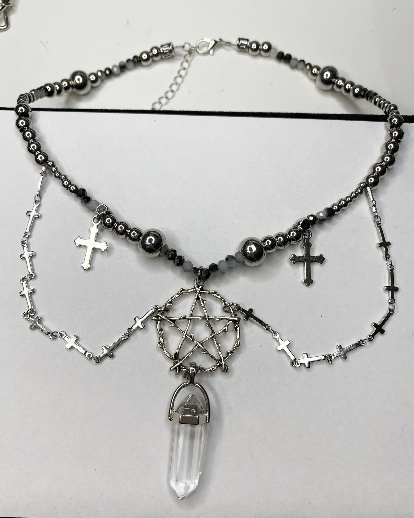 Clear Crystal & Pentagram Necklace