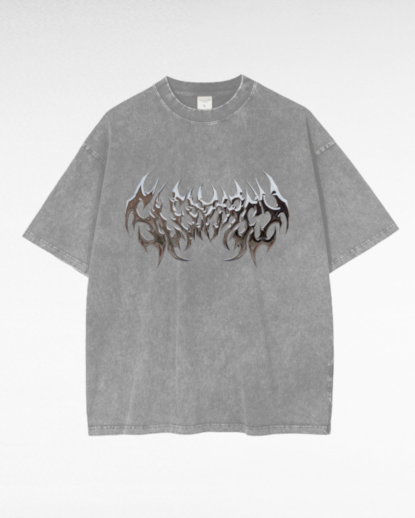 Unisex Oversized Snow Wash Metallic Dark Logo T-Shirt